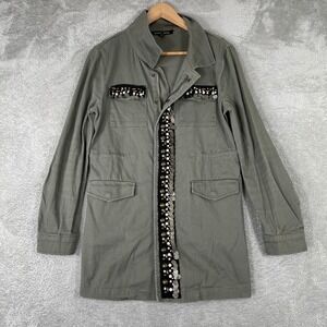 Sweet Rain Utility Jacket‎ Womens Small Green Embellished Beaded Boho Field Coat